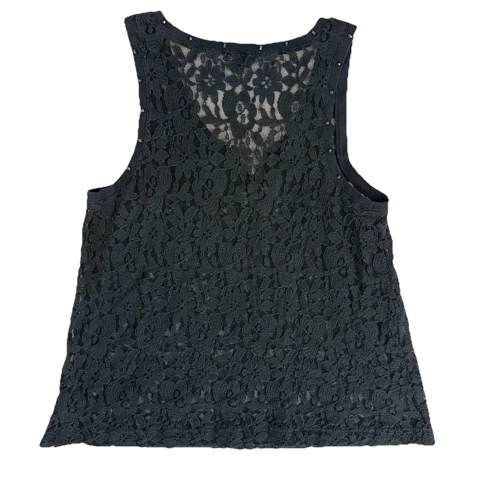 Black Lace Sheer Top Floral Studded Sleeveless Whimsigoth Fairy Womens M Express - Picture 6 of 10